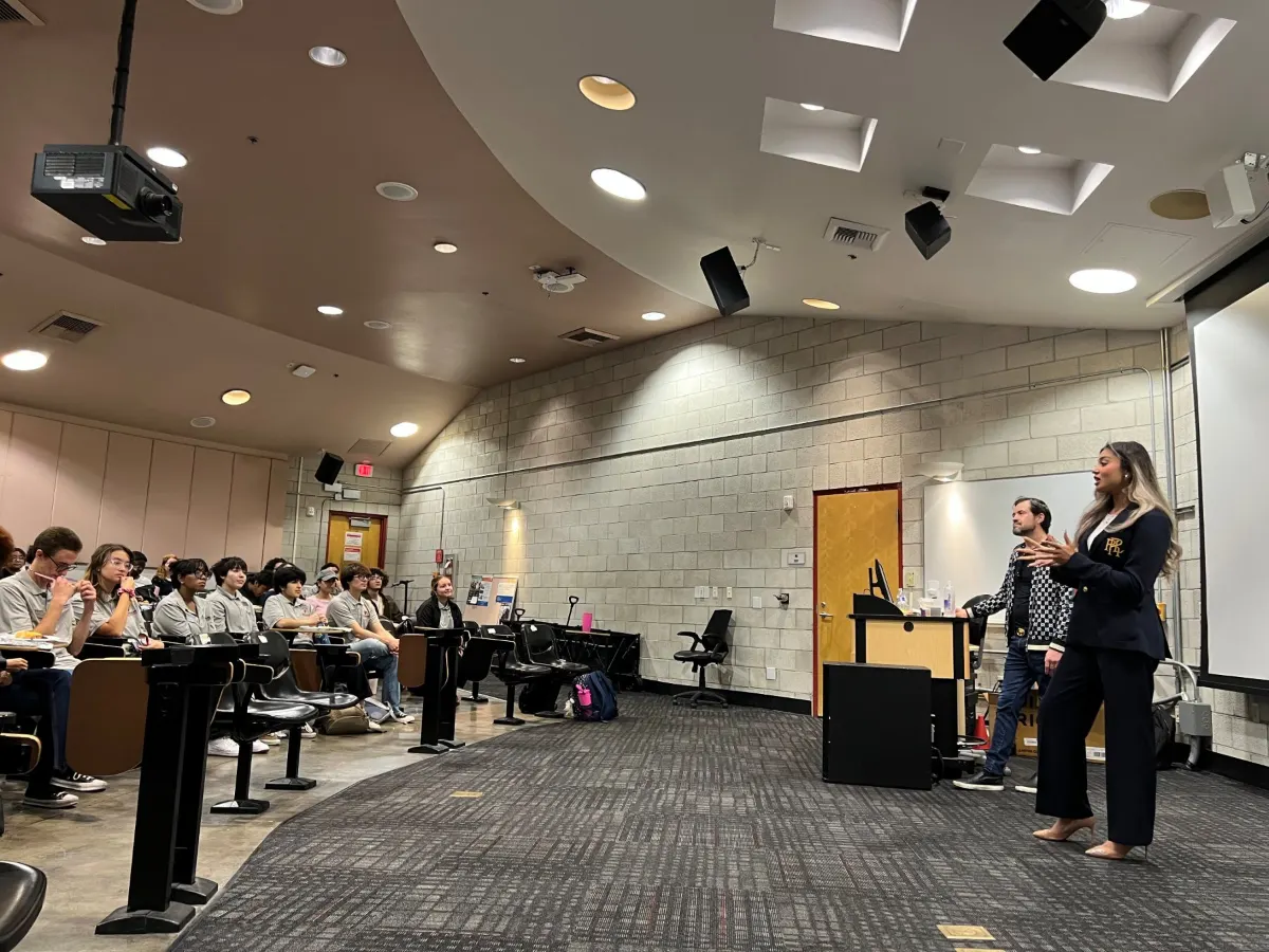 Nicholas Wooldridge speaking to students at UNLV