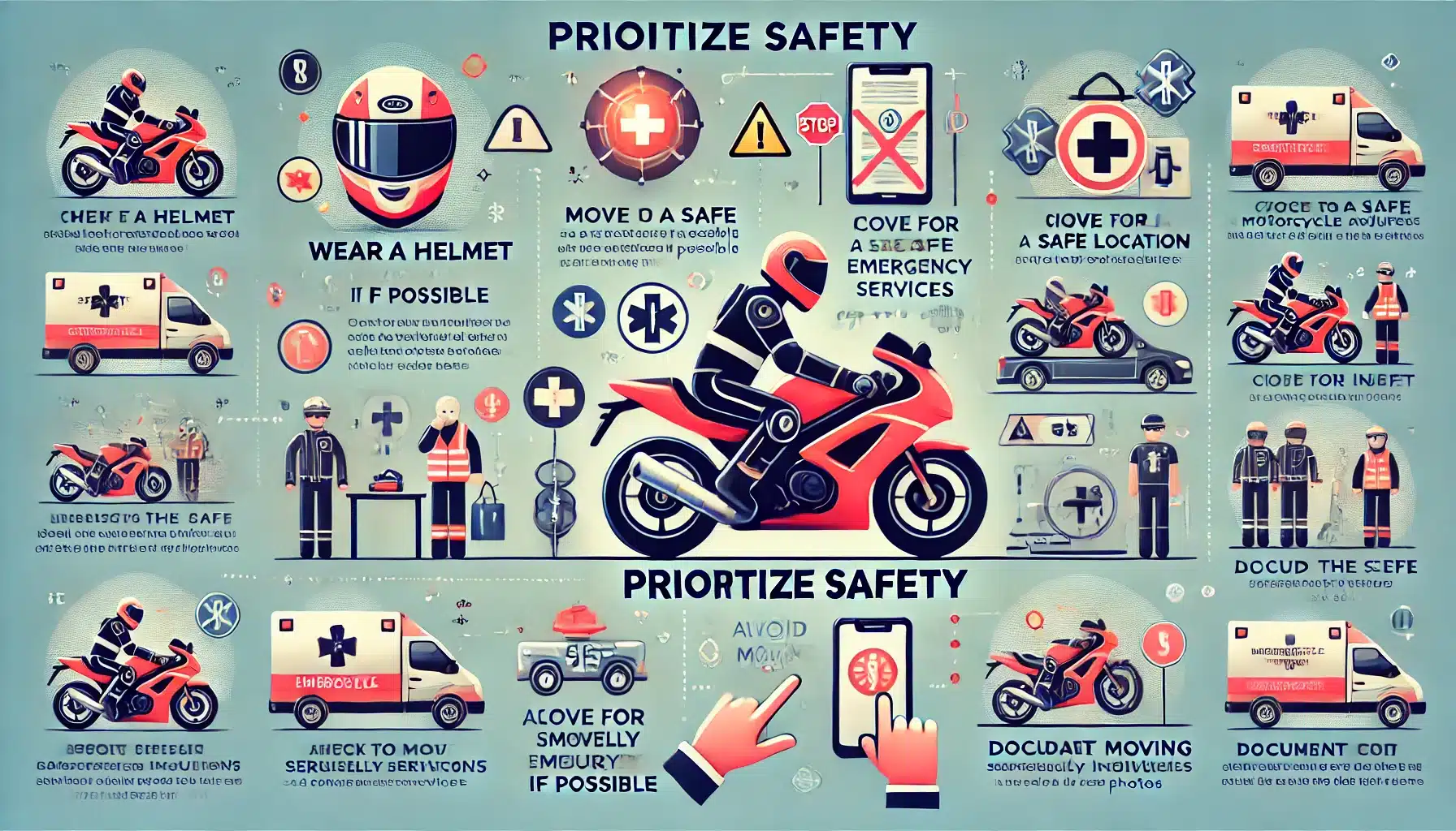 After a motorcycle accident, ensure safety and check for injuries