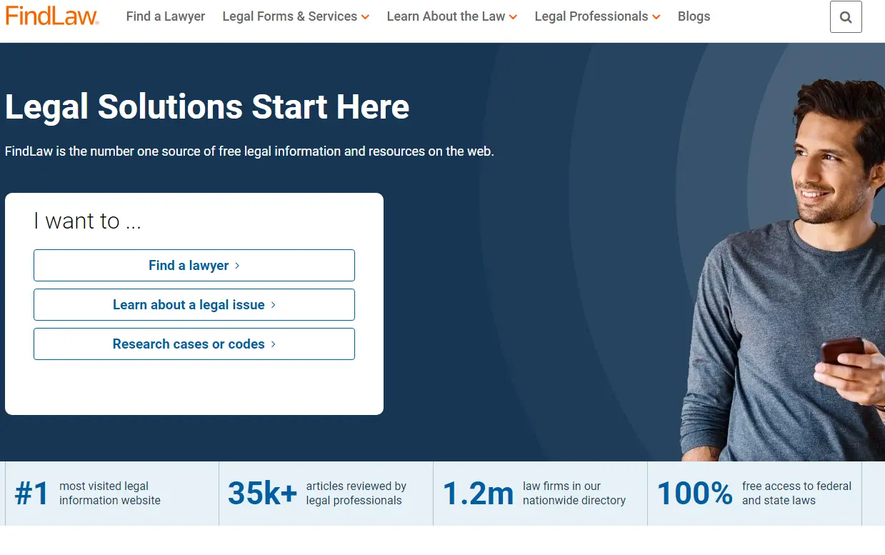Screenshot of FindLaw website