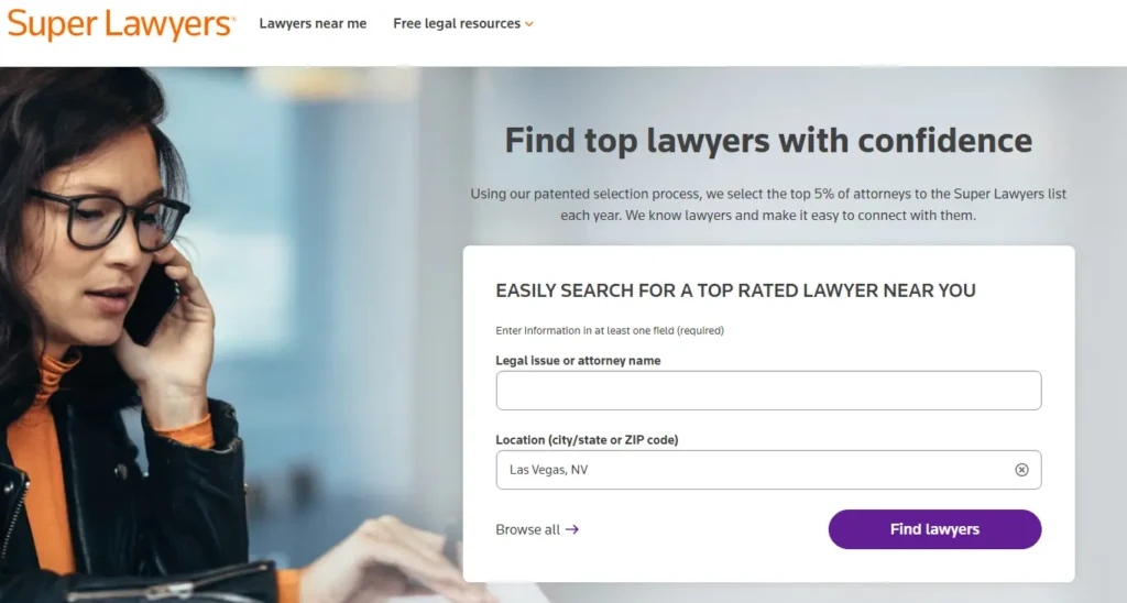 Screenshot of Super Lawyers website